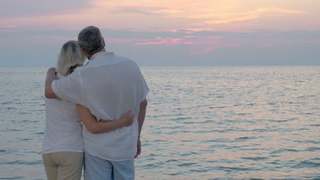 loving senior couple enjoying evening seascape