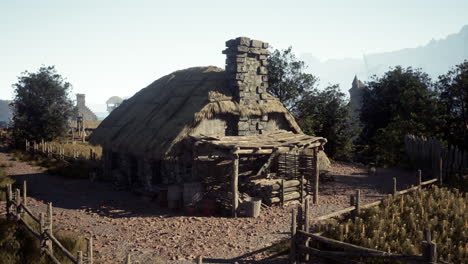 a stone cottage in a medieval village