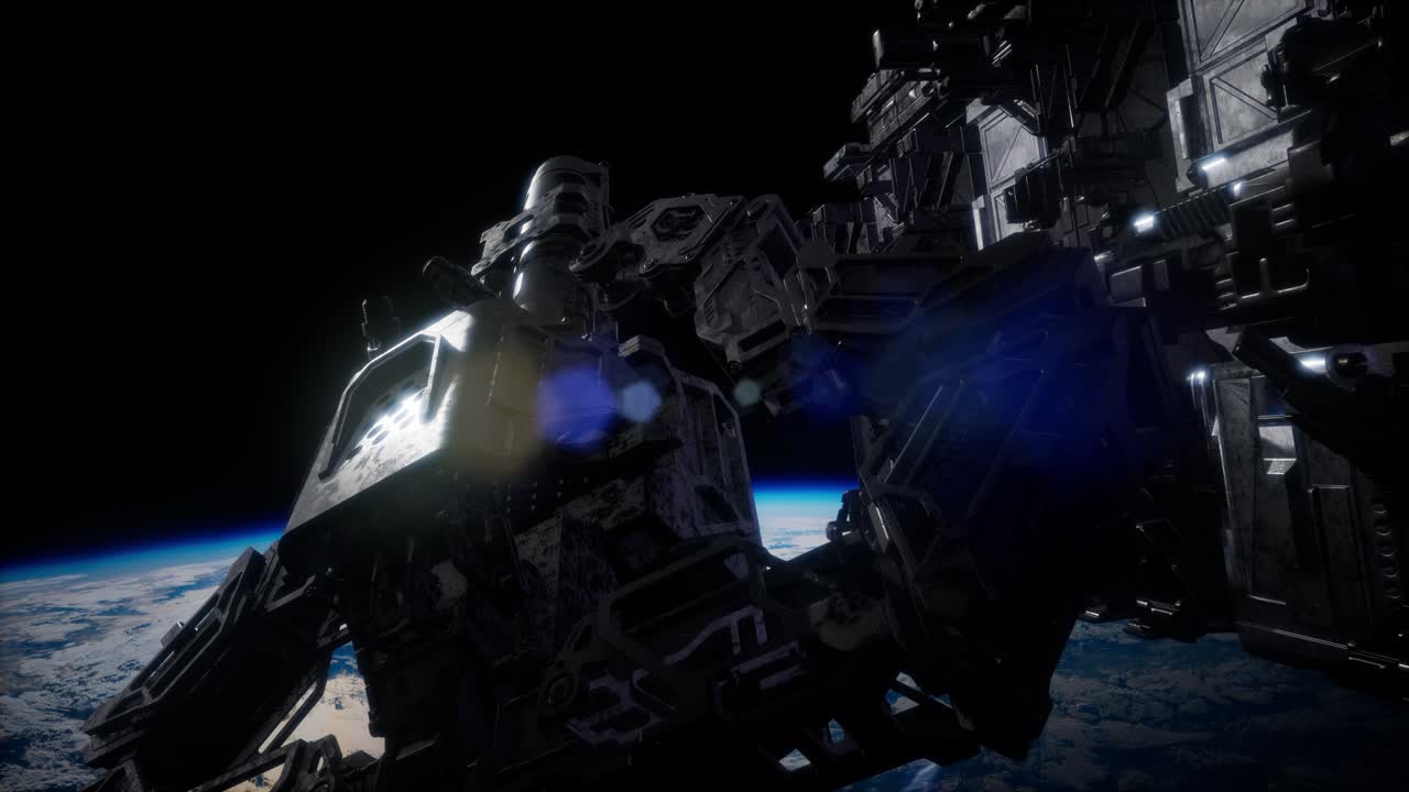 애니메이션 우주 정거장을 비행하는 것