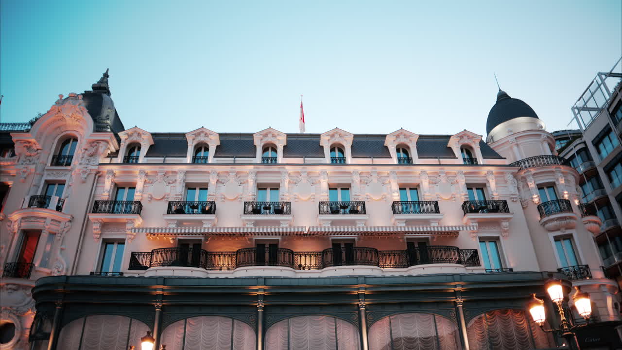 Monte Carlo, Monaco - October 4, 2024: The facade of the Monte-Carlo Casino in the evening