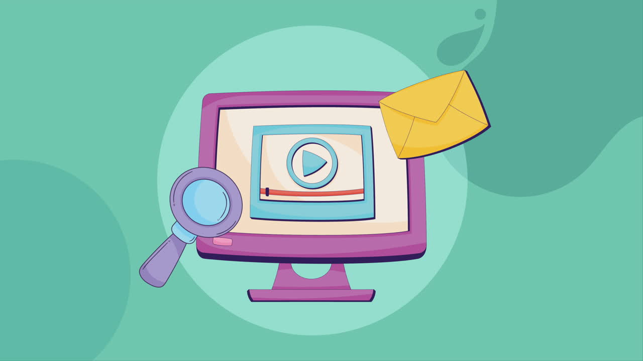 Computer with Video, Email, and Search Icon