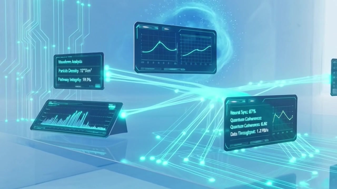 Futuristic Digital Data Interface with Floating Holographic Displays