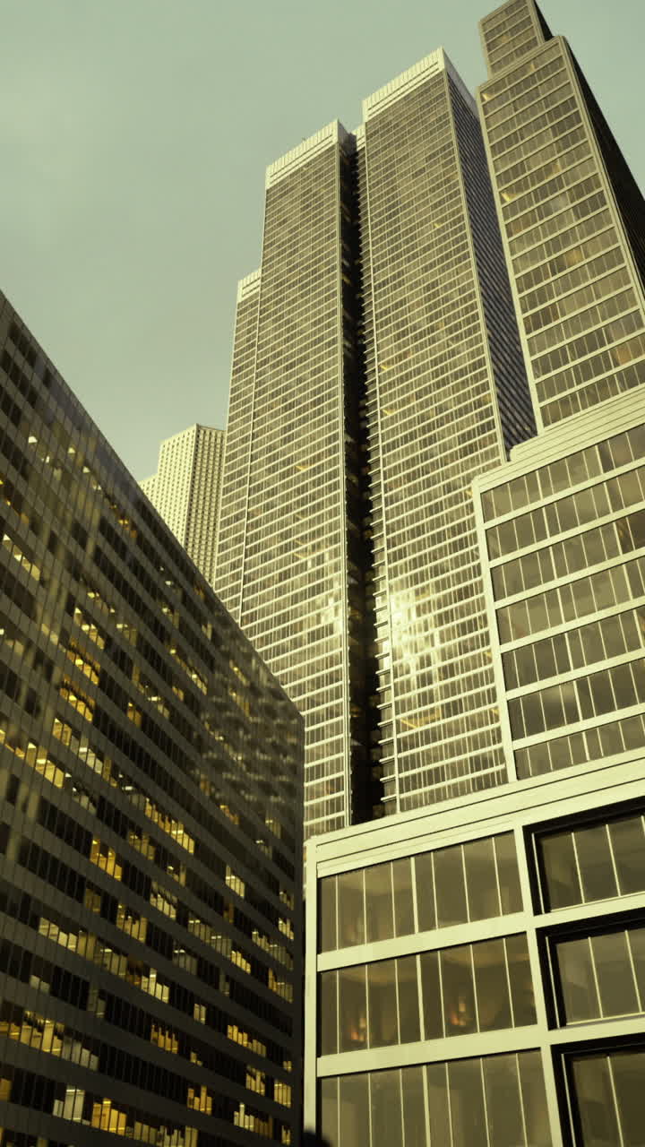 Urban skyline view showcasing modern skyscrapers under dramatic clouds