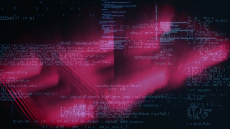 Animation of digital screen with red lights and data processing