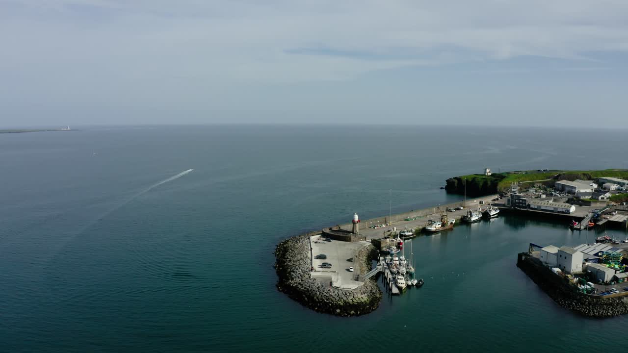 Drone shot of Ireland's Dunmore East Harbour.