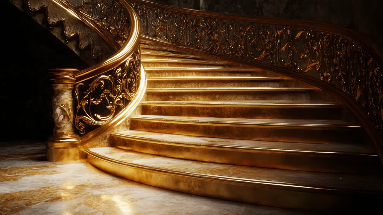 Golden Spiral Staircase in a Luxurious Mansion