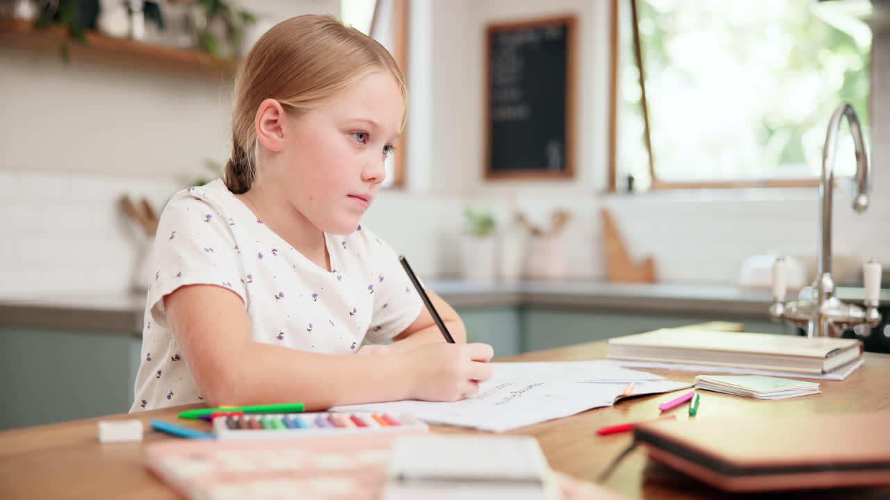 ノートに絵を描く女の子、考えること、クリエイティブ