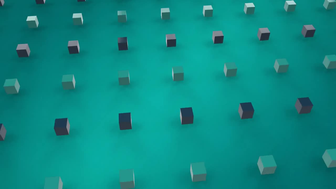 cubos 3d en fondo azul en movimiento