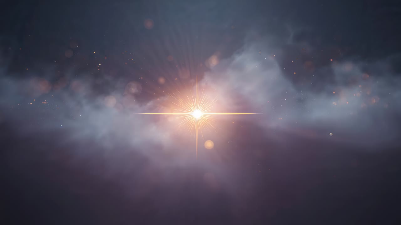 Igniting luminous core brightening into radiant starburst in space, casting halo and lens flares