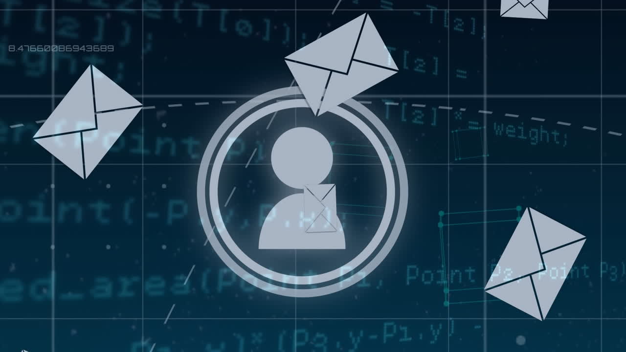 анимация обработки данных над конвертами