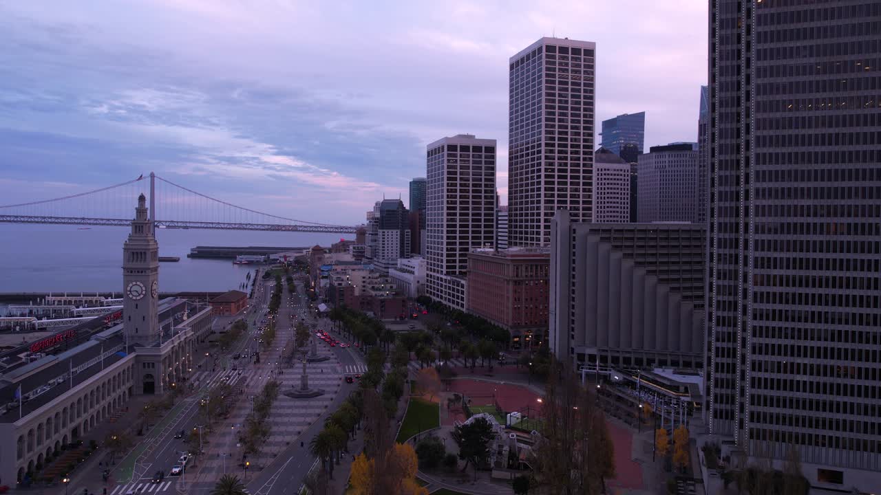 샌프란시스코, ca, 미국, 페리 빌딩, 바카데로 및 오클랜드 다리의 공중 전망