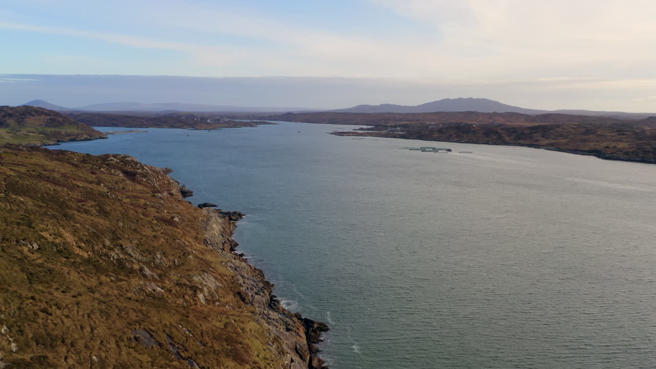 Aerial view of Clifden Bay and Ardbear Bay, showcasing rugged coastline and Connemara’s dramatic beauty, Ireland.