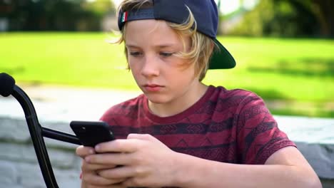 boy using smartphone in park
