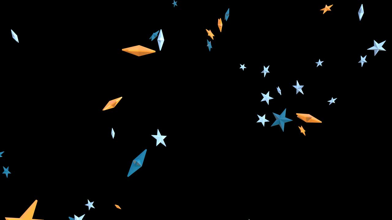 검은색 배경에 파란색 별 모양의 콘페티.