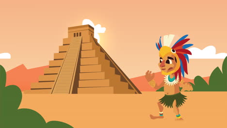 aztec pyramid with native character scene animation