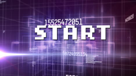 animation of start text over data processing and light trails