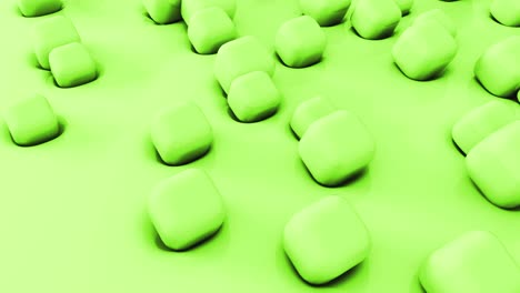 abstract 3d shapes green cubes flying on soft surface. 4k render animatioon. looping footage.