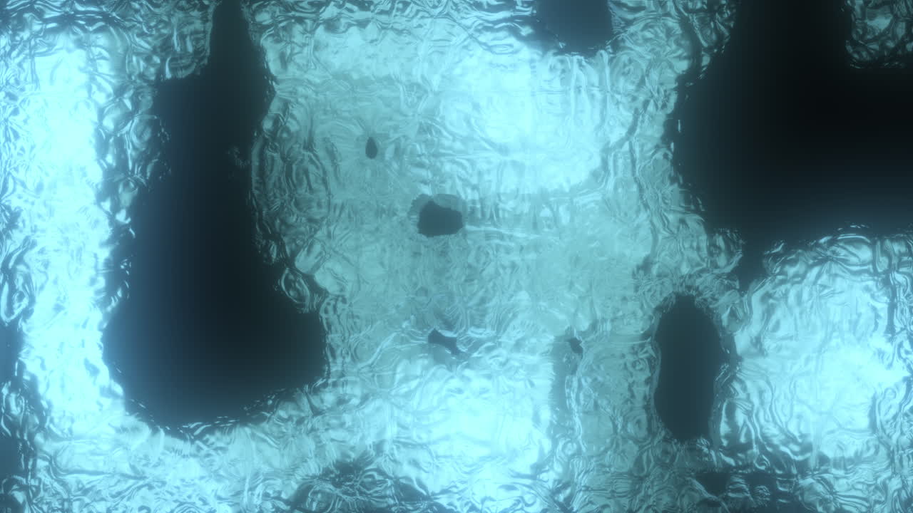 Blue Abstract Organic Fluid Flowing Morphing Evolution Behind Glass Texture with Black Background. Dynamic Glowing Motion Graphics Animation