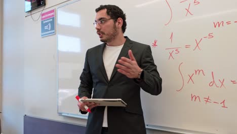 analyst demonstrating a mathematical model
