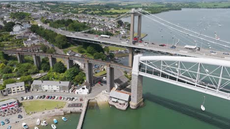 Aerial View of Royal Albert Bridge and Tamar Bridge in Plymouth, UK