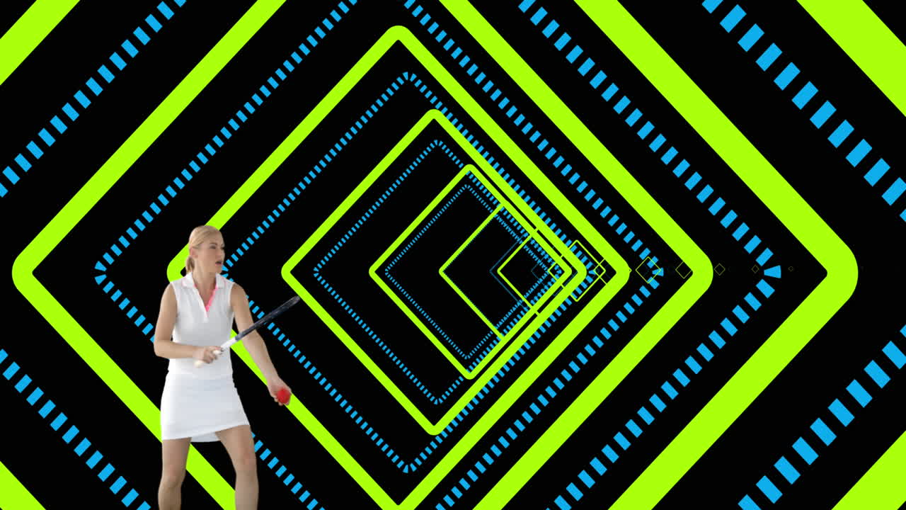 animación de una tenista caucásica sobre formas