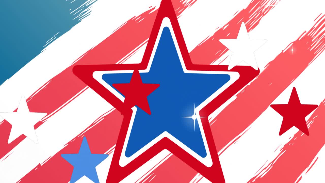 Animazione di stelle nei colori rosso, bianco e blu della bandiera degli Stati Uniti d'America.