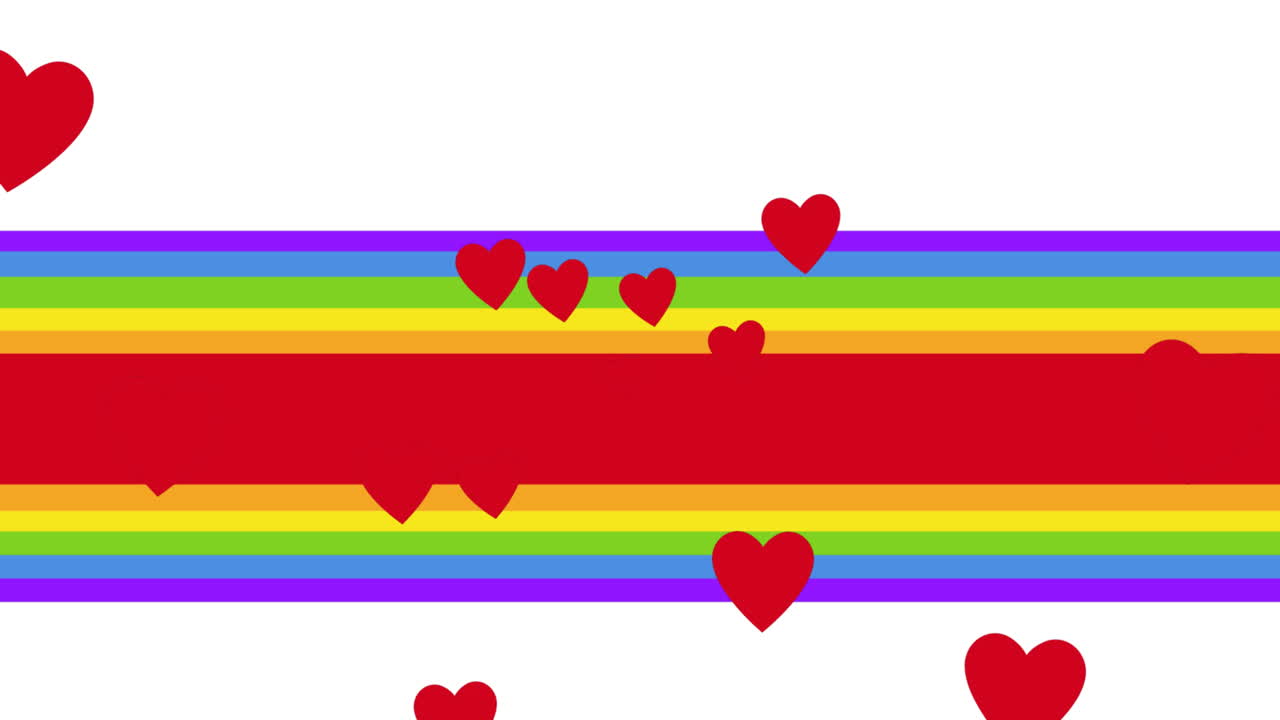 animación de corazones cayendo sobre el arco iris