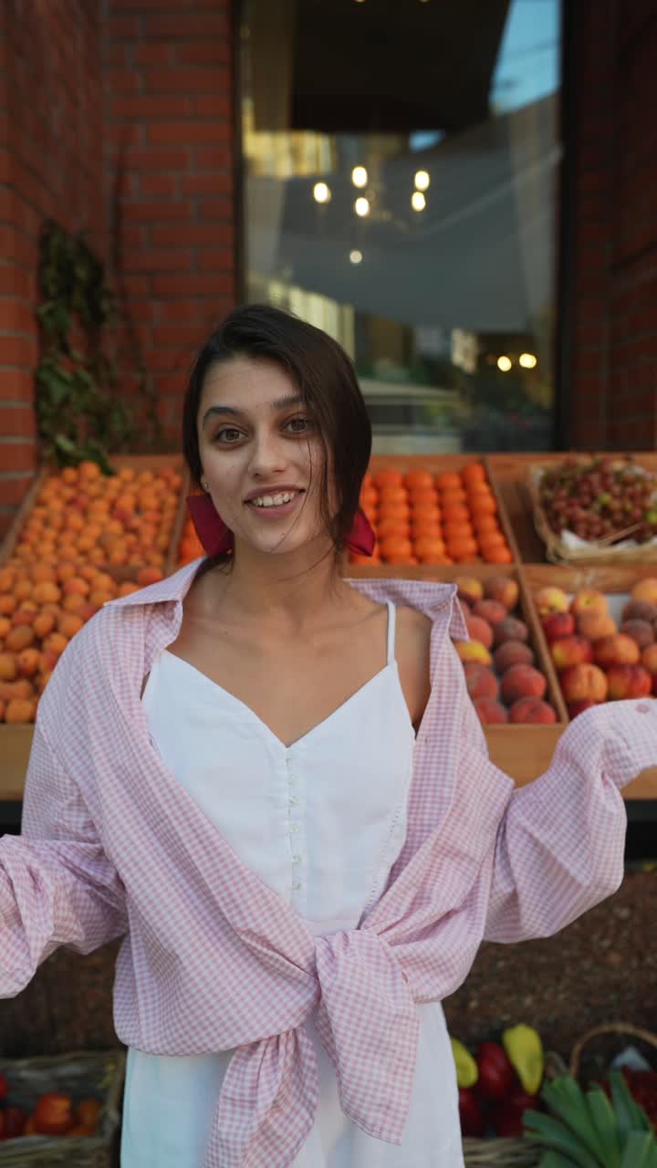 과일 시장 에 있는 여자