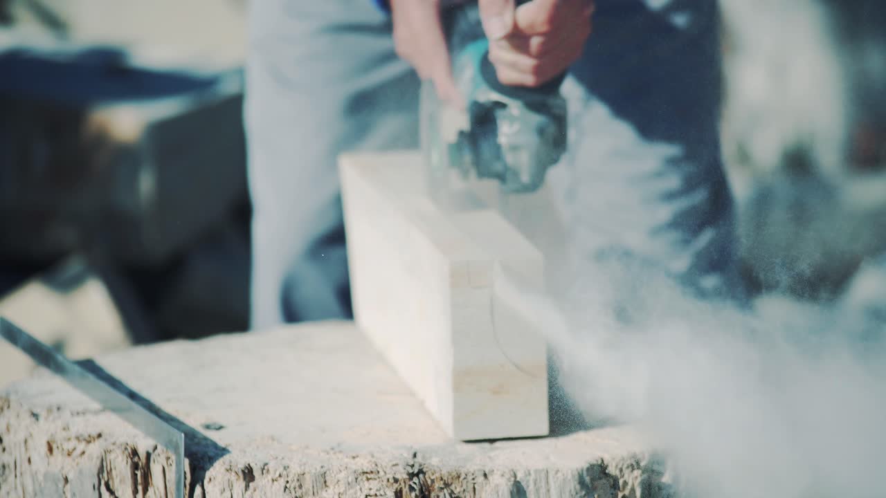 Artistic stone processing electric angle grinder. Sandstone Factory