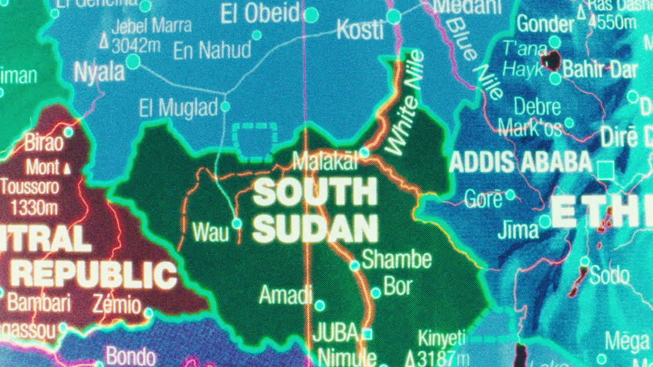 A detailed political map of South Sudan and neighboring African countries
