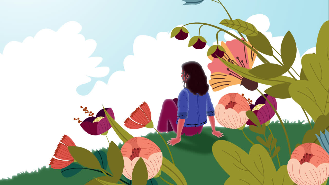 Woman Relaxing in a Floral Garden