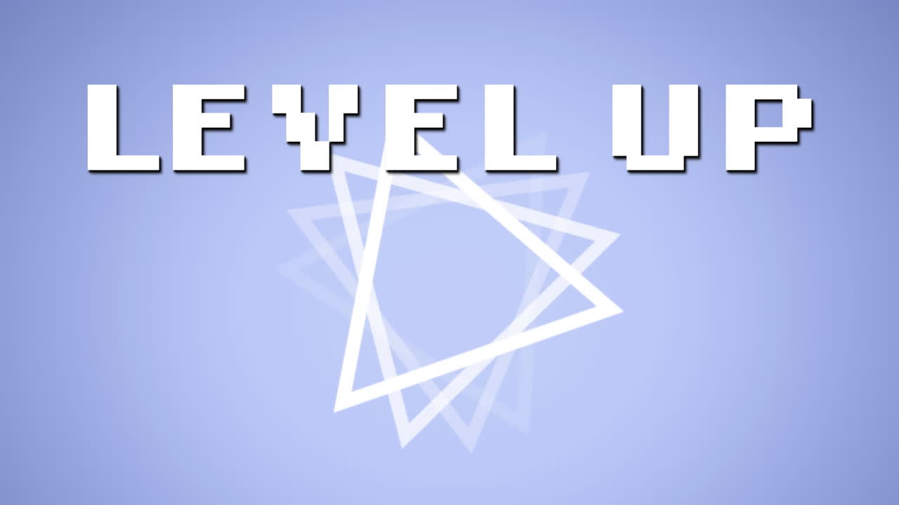 Animation of level up text over blue background