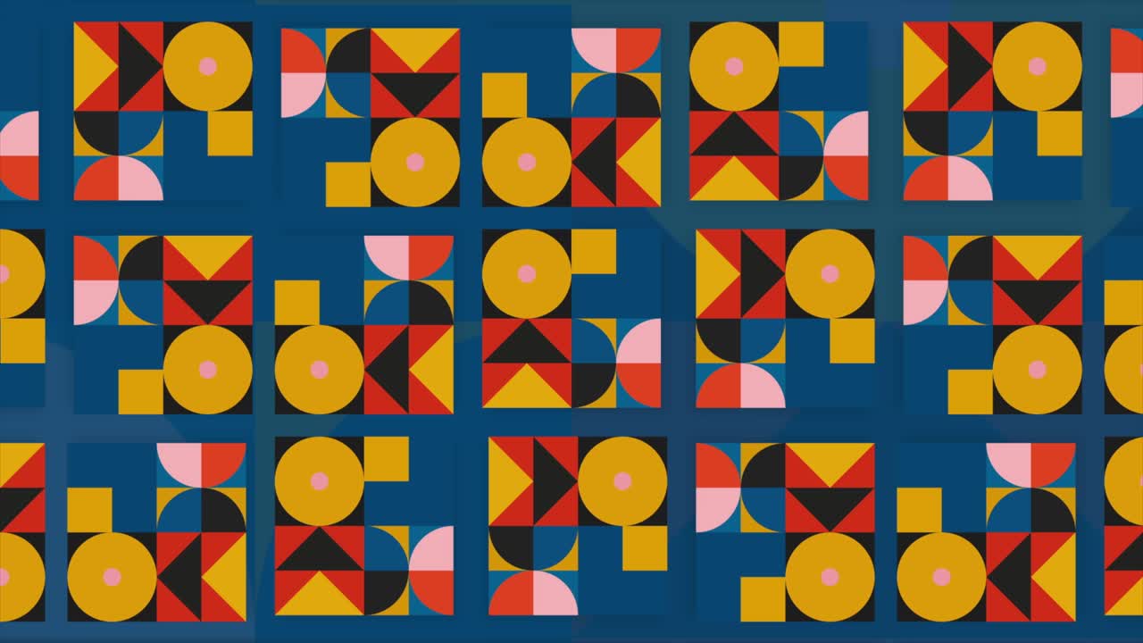 patrón geométrico con cuadrados, círculos y triángulos