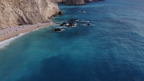 rock formation on south side of porto katsiki beach, aerial view