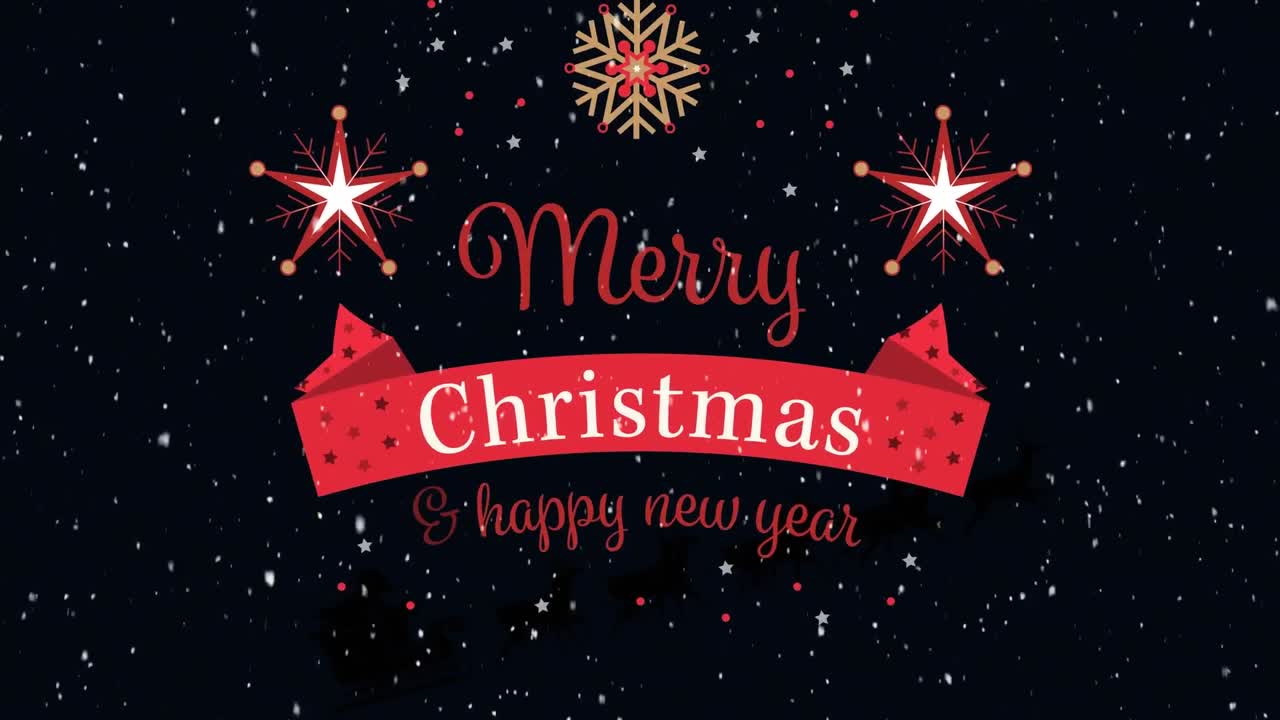 메리 크리스마스 텍스트 위에 내리는 눈의 애니메이션