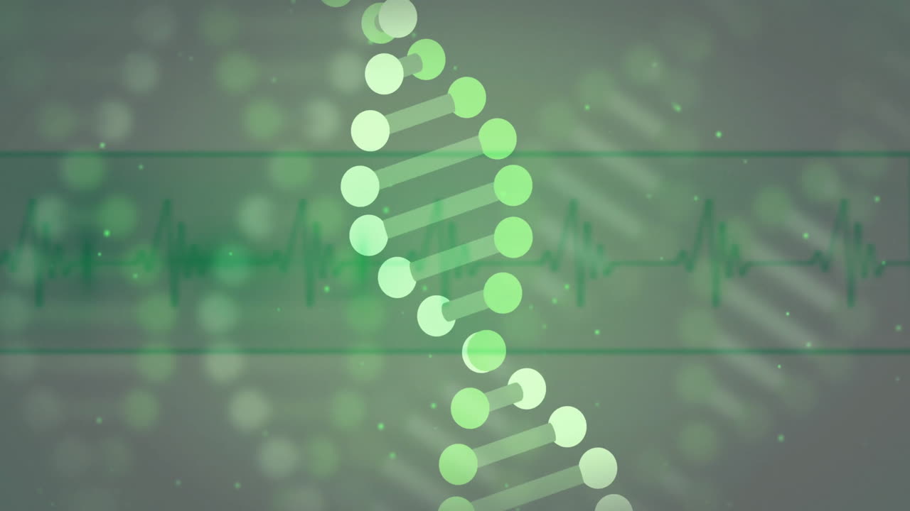 Processing scientific data, DNA strand intertwining with binary coding animation