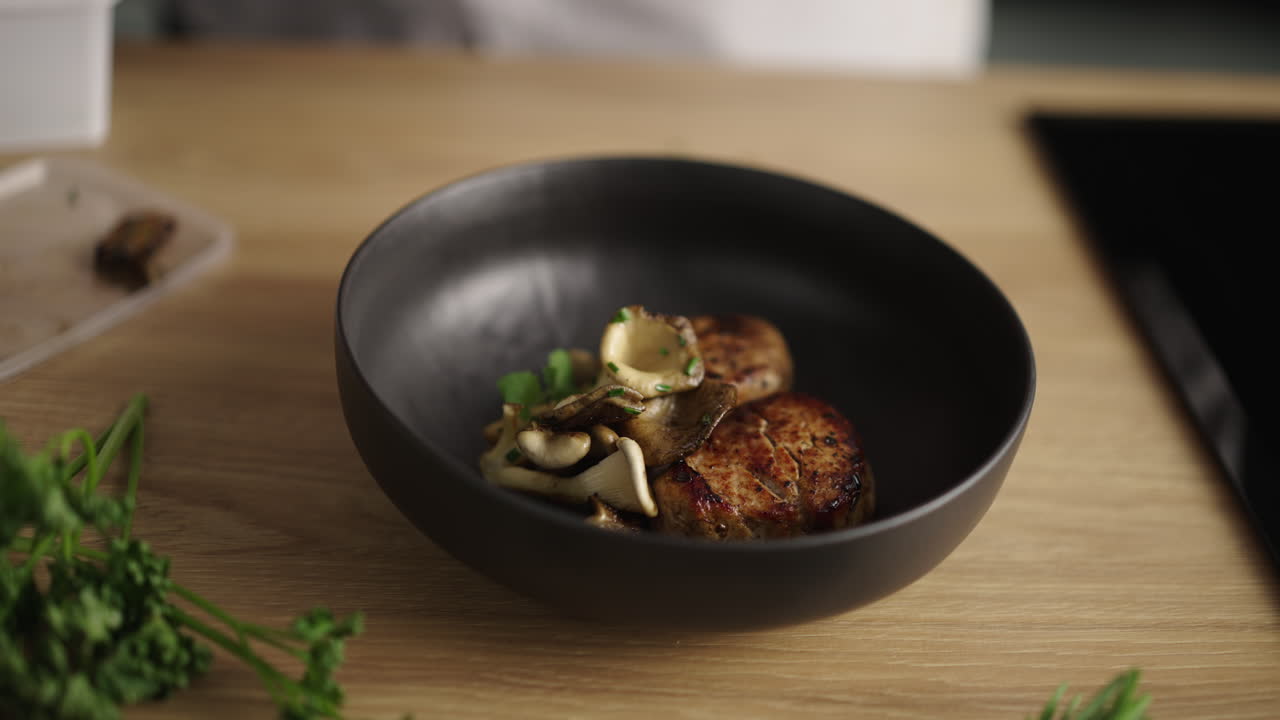 Delicious pork dish with mushrooms and vegetables