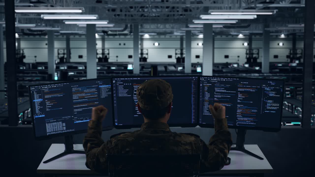 Military Programmer Celebrating Success in a Data Center