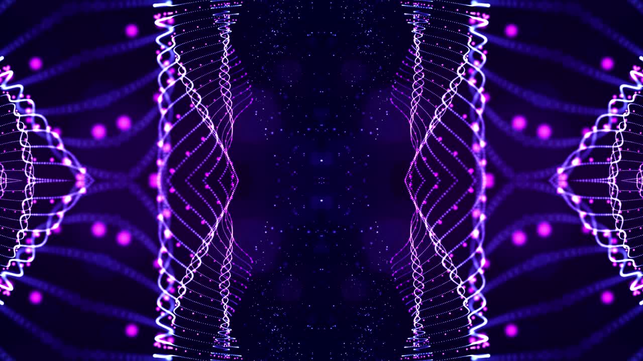 4k looped sci-fi 3d animación abstracta. las partículas azules brillantes forman líneas, estructuras simétricas como en el microworld o el espacio cósmico. para presentaciones de vacaciones, ceremonias como diseño de movimiento de bucle vj