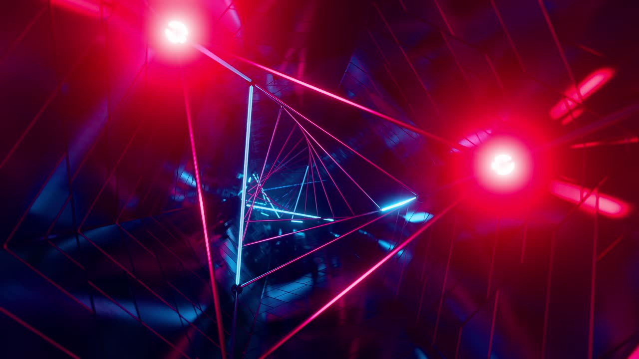 Tunnel with red and blue lights creating a geometric pattern. Looped animation
