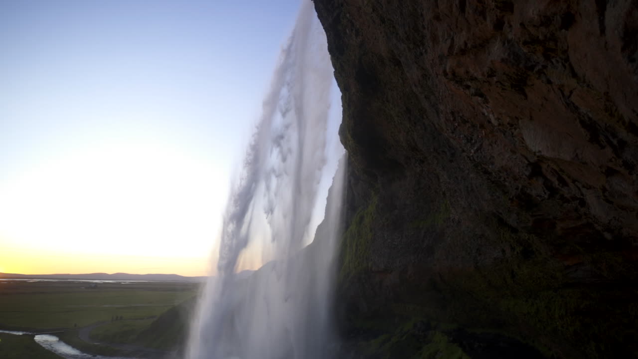 Scenic Seljalandsfoss Waterfall At Sunset In The South Region Of Iceland - Slow Motion