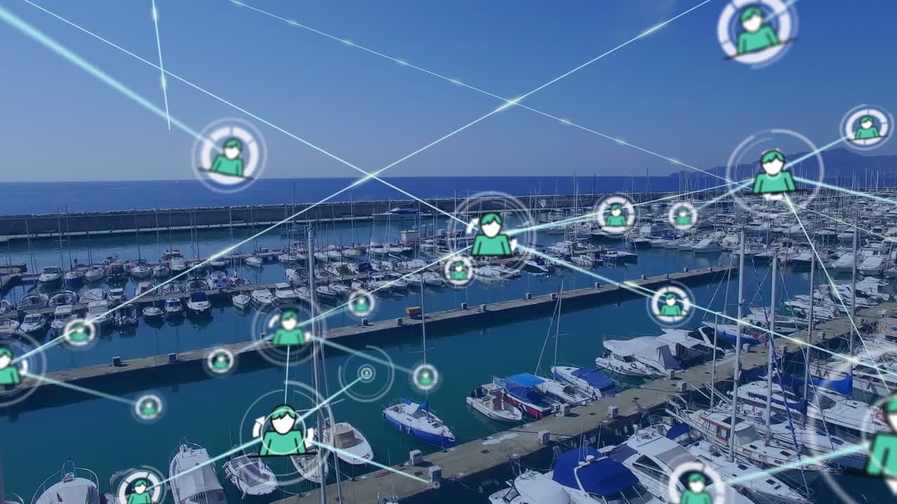 도크를 가로지르는 연결 네트워크의 애니메이션