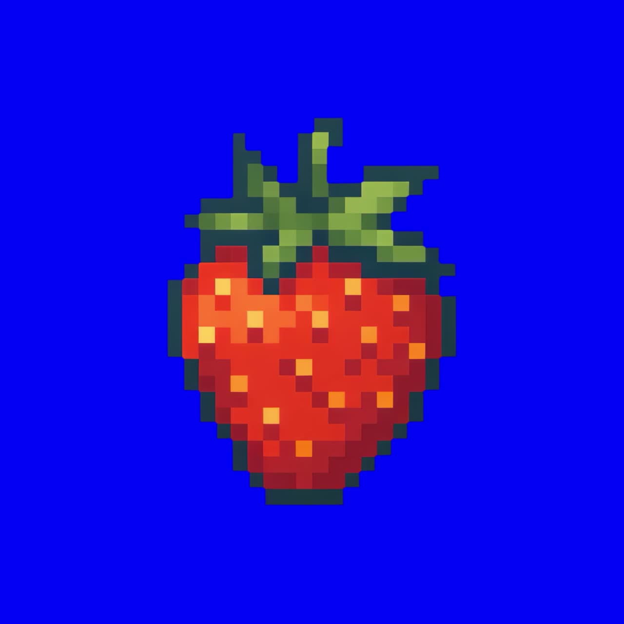 Pixelated strawberry animation, transparent 4K video, green screen