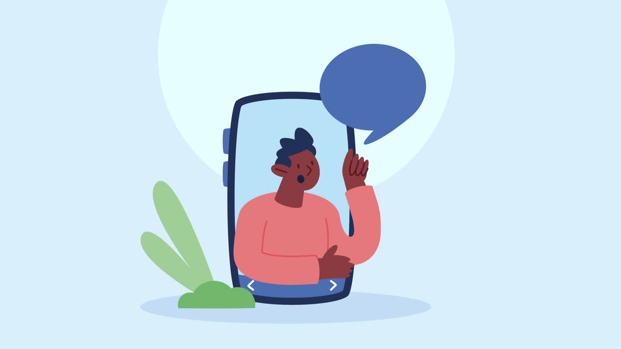 afro man in smartphone device animation