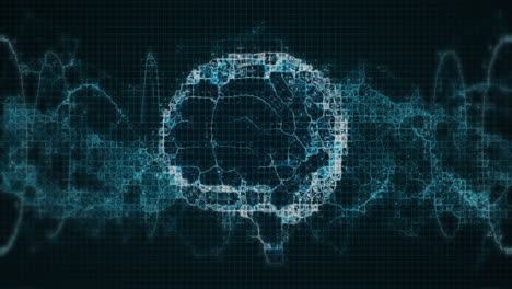 animación de un cerebro humano 3d azul brillante digital y adn de doble hélice