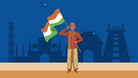 celebración del día de la independencia de la india con un hombre agitando la bandera