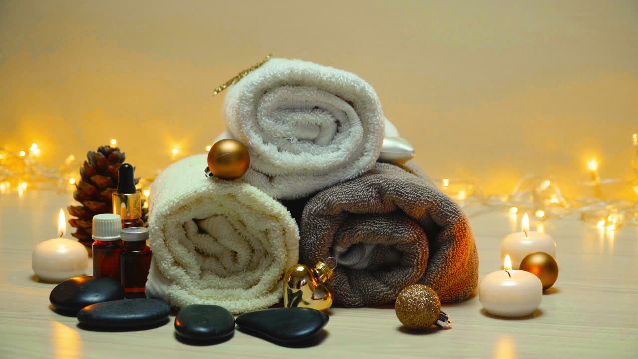 artículos de concepto de spa con decoraciones navideñas