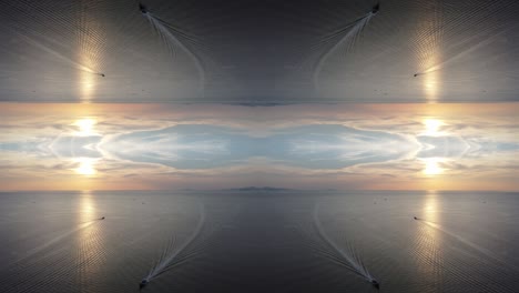 symmetry effect of boat move at sea. sky kaleidoscope effect