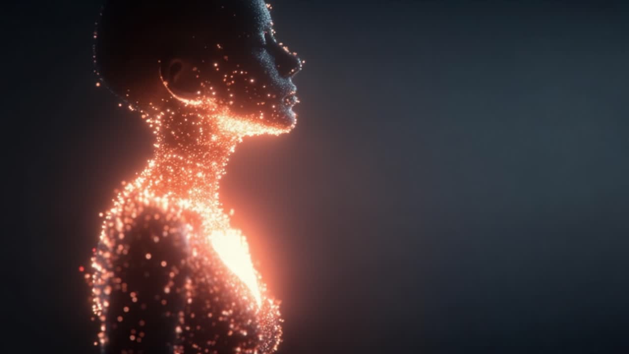 Una Forma Luminosa Emerge: Un Cautivador Viaje Visual de Luz y Movimiento en una Representación Etérea de la Figura Humana