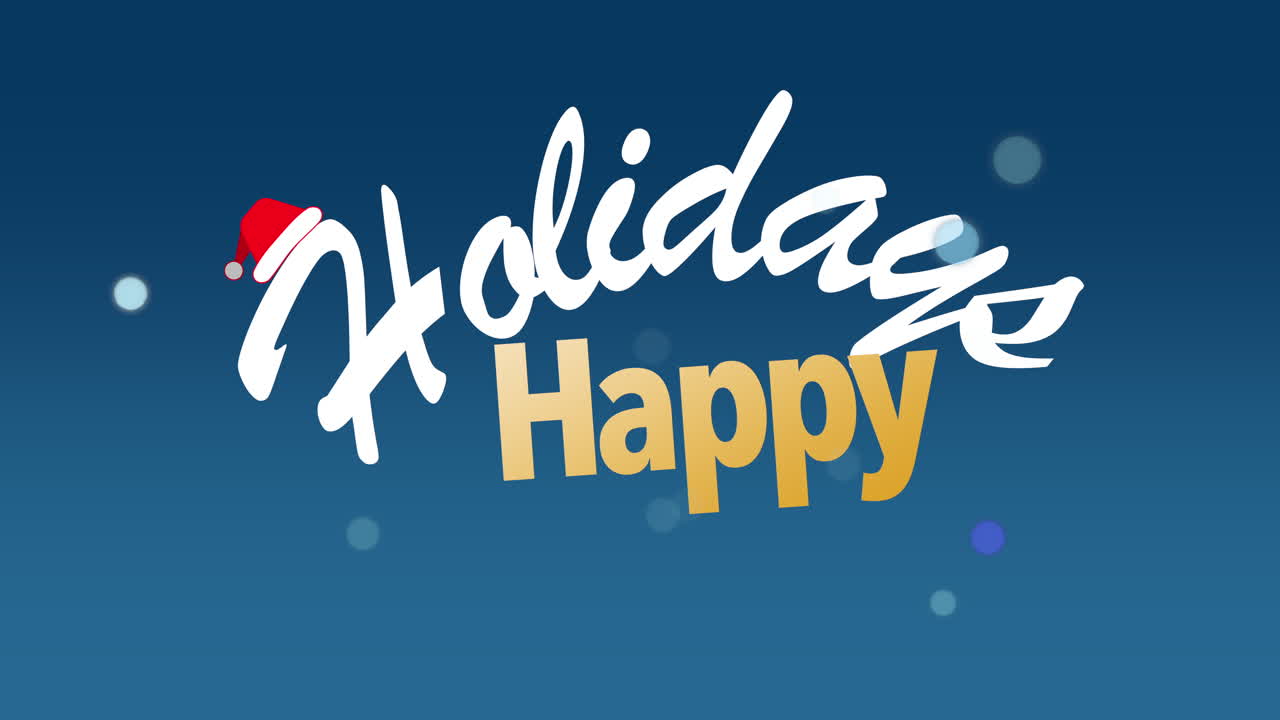 빨간 모자와 블루 그라데이션에 눈이 내리는 행복한 휴일